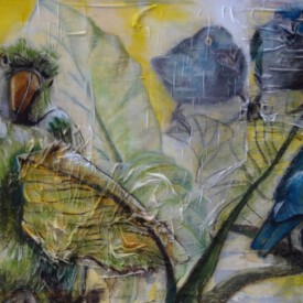 Urwald 01, 2020,
55x92cm,
Acryl, Pastell/Seide, Nessel Urwald 01