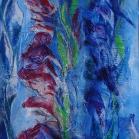 2021, 66x47, Acryl, Pastell/Seide, Papier Gladiolen