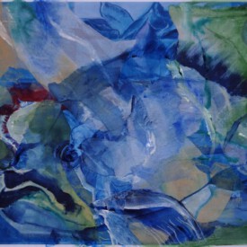 2023, Foto vom Original überarbeitet im Kartenformat,14,7x21, Acryl, Pastell, Seide, Foto Karte 010 "Fisch"