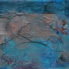 2023, Foto vom Original überarbeitet im Kartenformat,14,7x21, Acryl, Pastell, Seide, Foto Karte 019 "Fische"