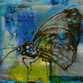 2023, Foto vom Original überarbeitet im Kartenformat,14,7x21, Acryl, Pastell, Seide, Foto Karte 025 "Schmetterling"