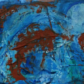 2023, Foto vom Original überarbeitet im Kartenformat,14,7x21, Acryl, Pastell, Seide, Foto Karte 032 "Oktopus"