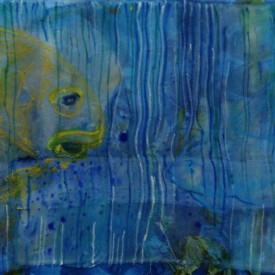 2023, Foto vom Original überarbeitet im Kartenformat,14,7x21, Acryl, Pastell, Seide, Foto Karte 033 "Fisch"
