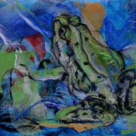 2023, Foto vom Original überarbeitet im Kartenformat,14,7x21, Acryl, Pastell, Seide, Foto Karte 016 "Frosch"