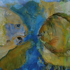 2023, Foto vom Original überarbeitet im Kartenformat,14,7x21, Acryl, Pastell, Seide, Foto Karte 017 "Unter Wasser"