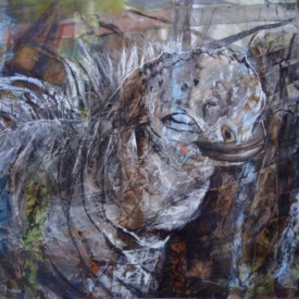 2022, 47x66, Acryl, Pastell, Seide, Papier Leguan