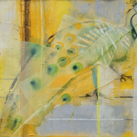 2025, 47x66, Acryl, Pastell ,Seide, Papier Pfau im goldenen Glanz